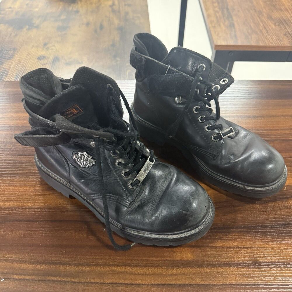 Vintage Harley Davidson Leather Boots UK 42 M 10.5 W 9 Distressed